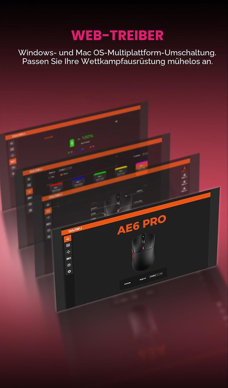 DAREU AE6 Pro Wireless RGB Gaming Mouse mit Anzeige Magnetic Charging Base - Custom PAW3950 Sensor m