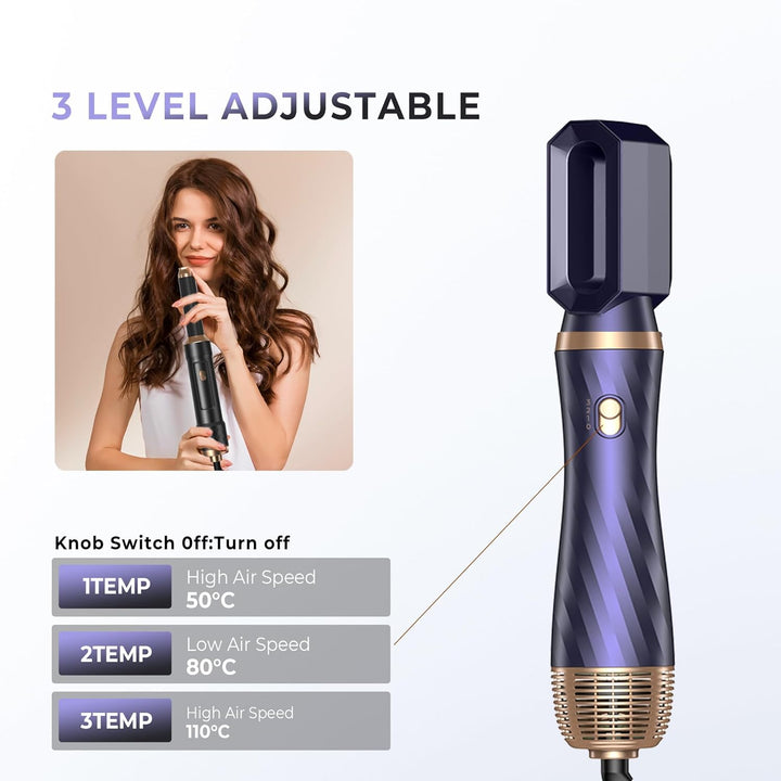 6 in 1 Airstyler Warmluftbürste Set, 1000W Hairstyler Lockenföhn mit Föhn, Föhnbürste, Warmluftbürst