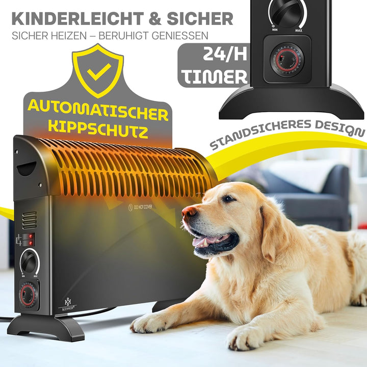 KESSER Konvektor 2000 Watt Heizgerät, 24h Timer | mit Frostwächter | stufenlose Thermosteuerung | Tu