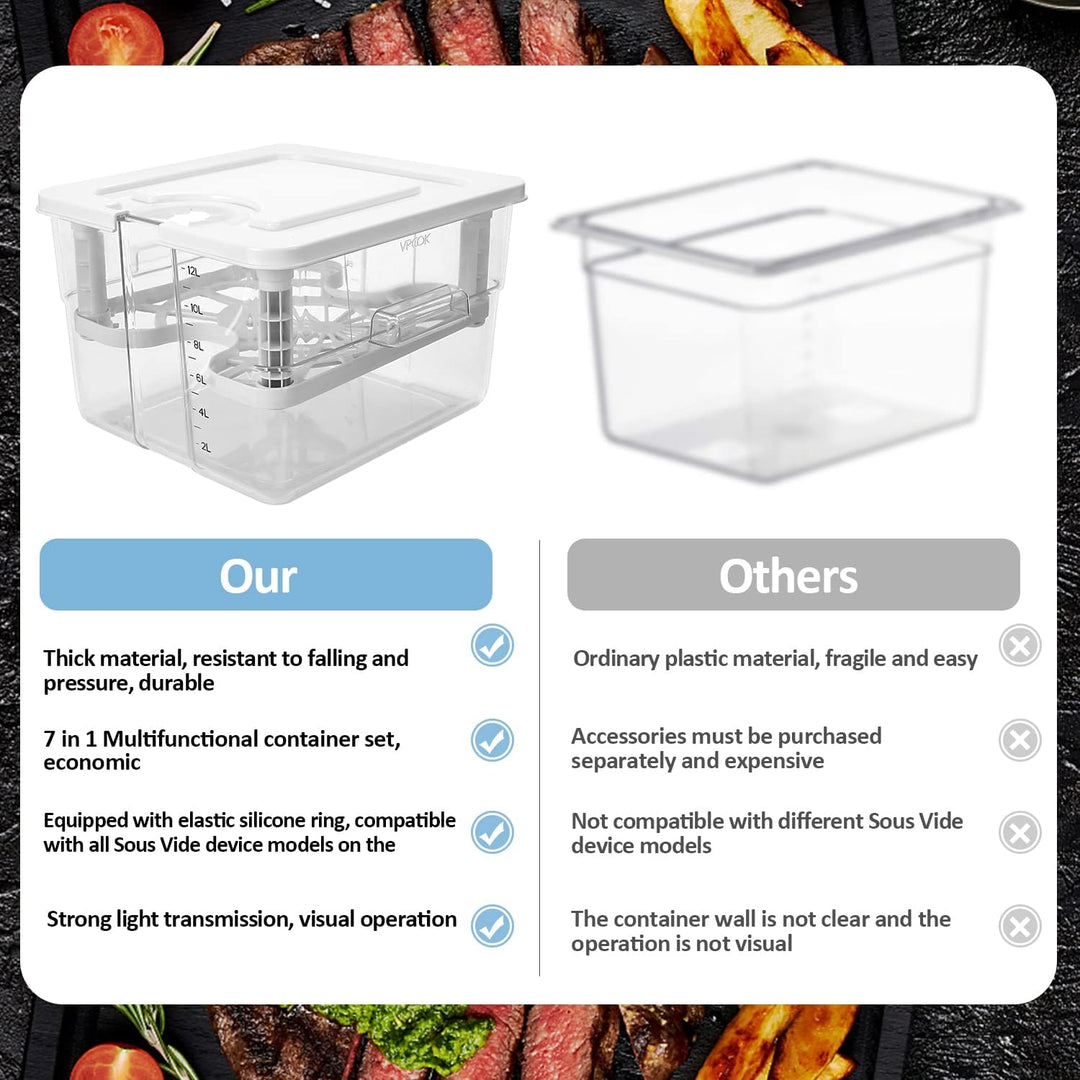 Sous Vide Behälter 7 in 1 Set 12L mit Deckel und Rack, für Garer Stick Professional, Mehrere Marken