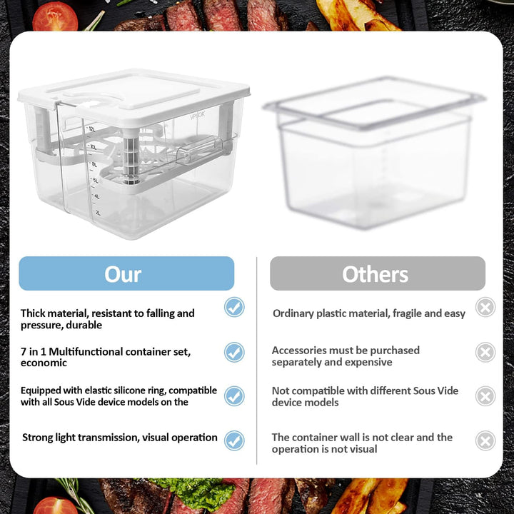 Sous Vide Behälter 7 in 1 Set 12L mit Deckel und Rack, für Garer Stick Professional, Mehrere Marken