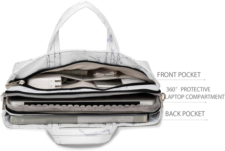 Kinmac 360 Degree Laptop Messenger Shoulder Bag 11 inch-13.5 inch Weisser Marmor mit 2 Taschen, 11 i