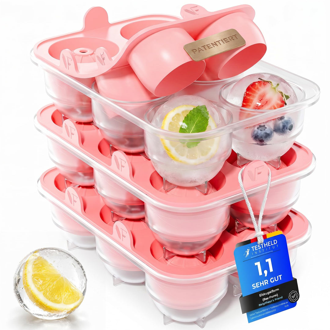 Neighbour’s Friend® Rosa Eiskugelform XL 3er Set – Stylische patentierte Eiswürfelform für Cocktails