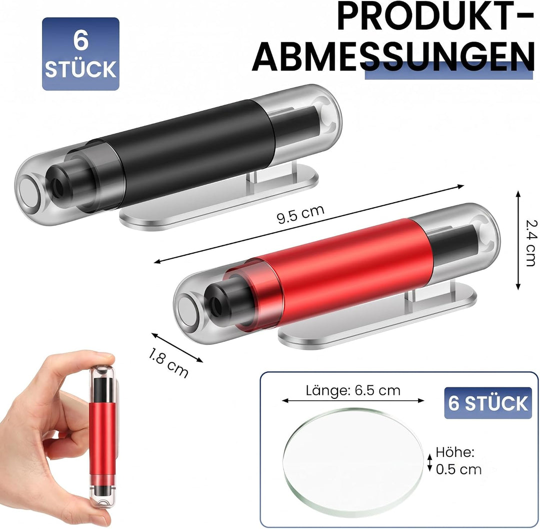 6 Stück Auto-Nothammer, 2 IN 1 tragbarer Scheibenbrecher | Auto Notfallwerkzeug mit Testglas,Rettung