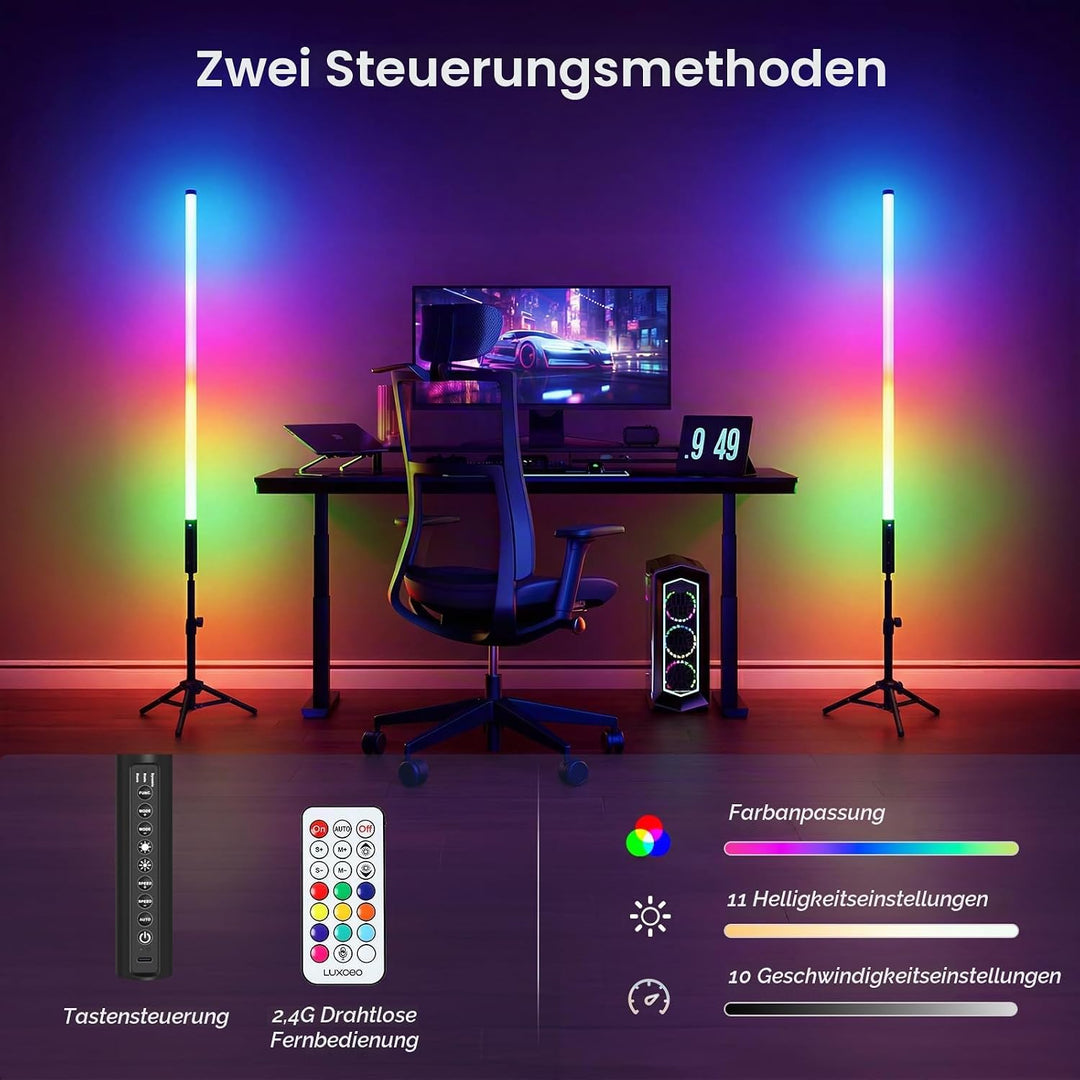 LUXCEO Mood1 tragbares LED-Video-Lichtstab, dimmbar und Speicher, integrierter 2000 mAh Akku, 120 cm