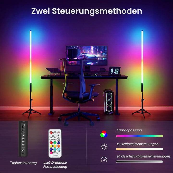 LUXCEO Mood1 tragbares LED-Video-Lichtstab, dimmbar und Speicher, integrierter 2000 mAh Akku, 120 cm