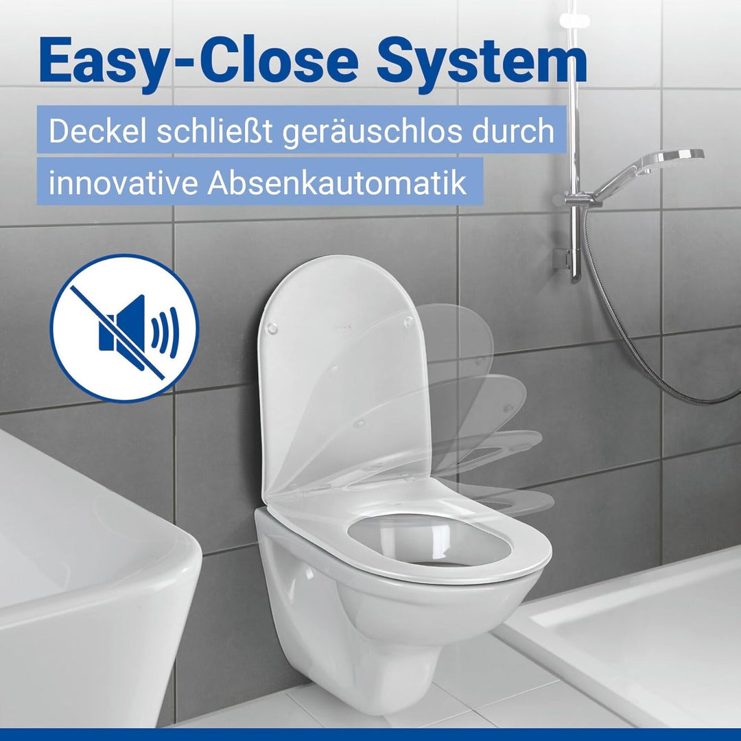 WENKO WC-Sitz Galati, flacher Toilettensitz in D-Form mit Absenkautomatik, aus Duroplast, Fix-Clip-B