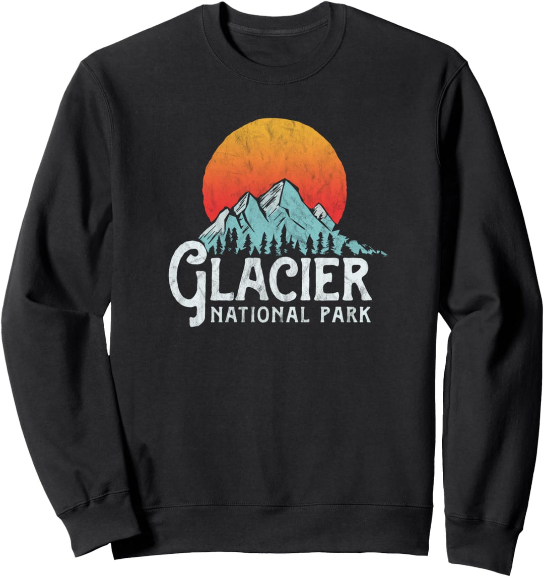 Retro Glacier National Park Montana Mountains & Sunset Sweatshirt