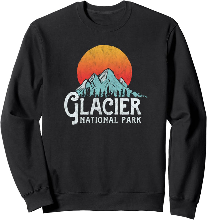 Retro Glacier National Park Montana Mountains & Sunset Sweatshirt