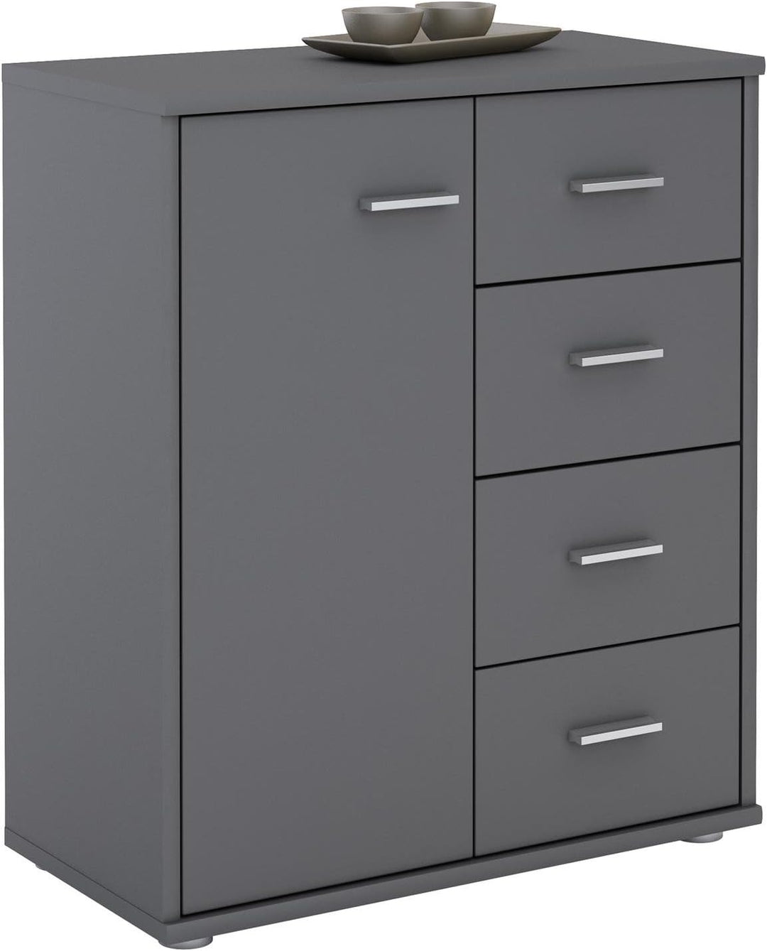 CARO-Möbel Kommode TIRANO Highboard Anrichte mit 1 Tür und 4 Schubladen in grau anthrazit, Grau