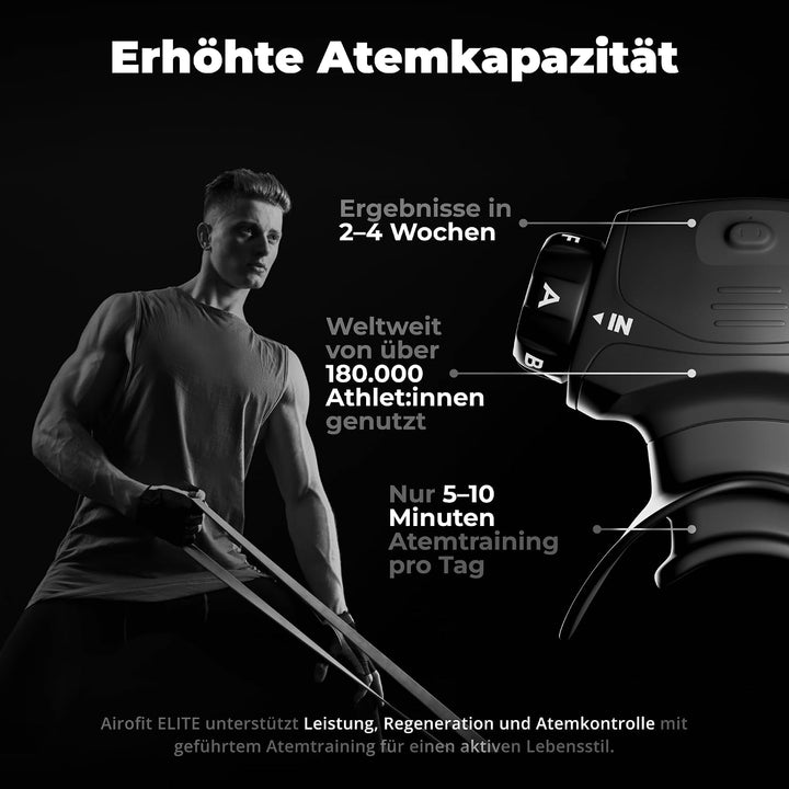 Airofit Elite Atemtrainer – Einstellbarer Widerstand fürs Training | Tragbar; Widerstandsräder; App-