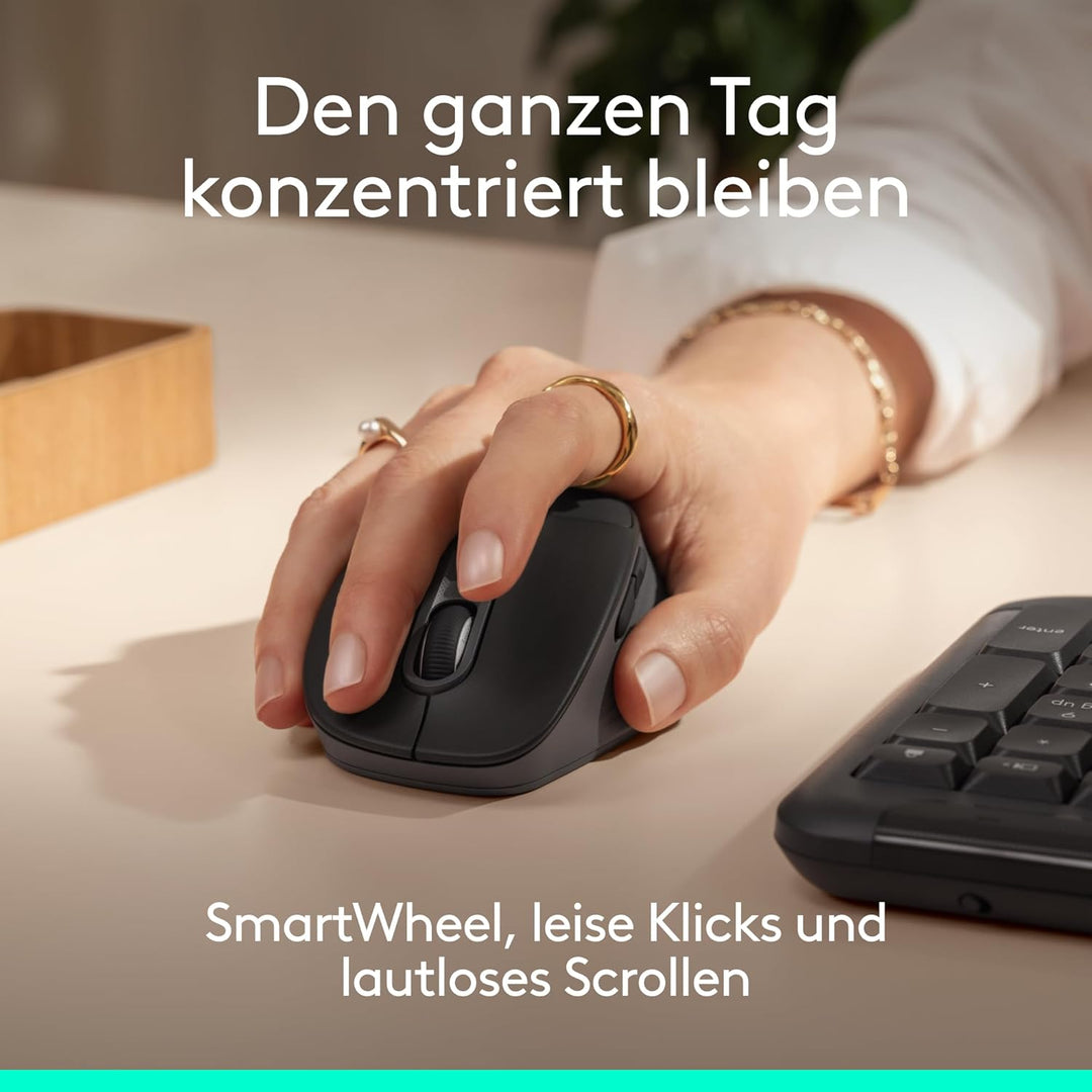 Logitech Signature Comfort Plus M850 L kabellose Maus, Bluetooth-Maus mit Handballenkissen, geräusch