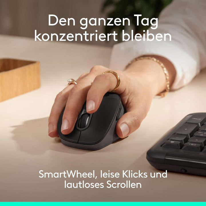 Logitech Signature Comfort Plus M850 L kabellose Maus, Bluetooth-Maus mit Handballenkissen, geräusch