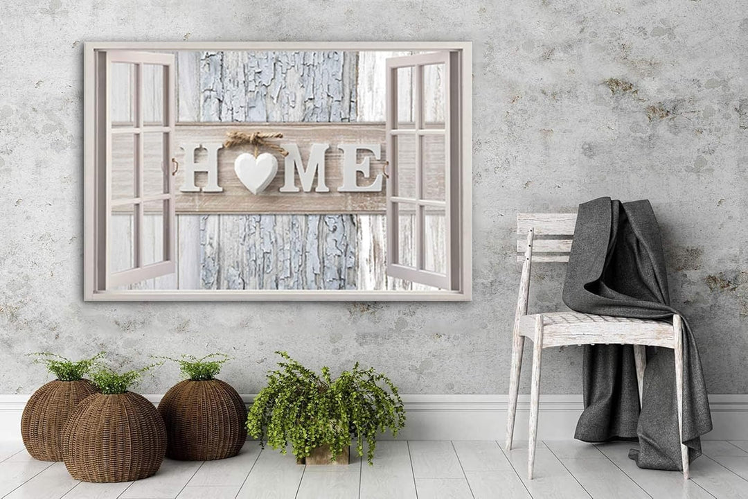 Feeby Leinwand Bilder - Fensterblick Natur- 120x80 cm- Deko Wohnzimmer - Wandbilder Schlafzimmer - D
