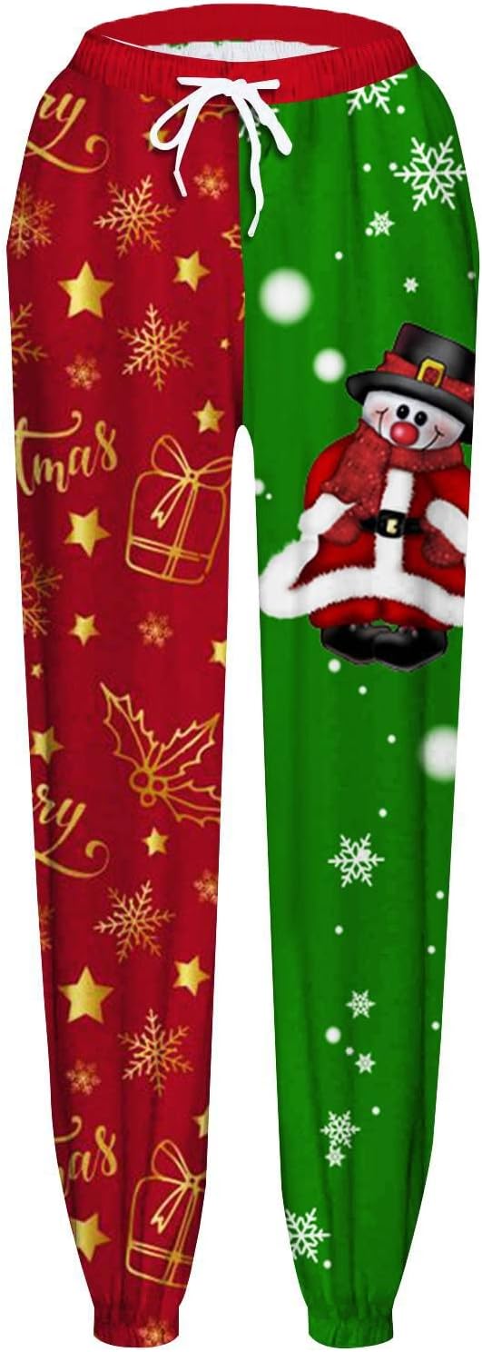 Generic Damen Jogginghose Lang High Waist Weihnachts Drucken Trainingshose Sweathose Frauen Kordelzu