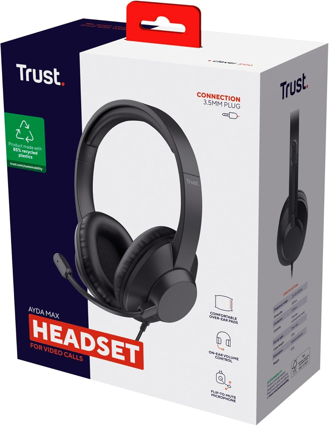 Trust Ayda Max PC Headset mit Mikrofon Over-Ear 3.5mm, Kopfhörer mit Kabel 1,80 m, Verstellbarer Kop