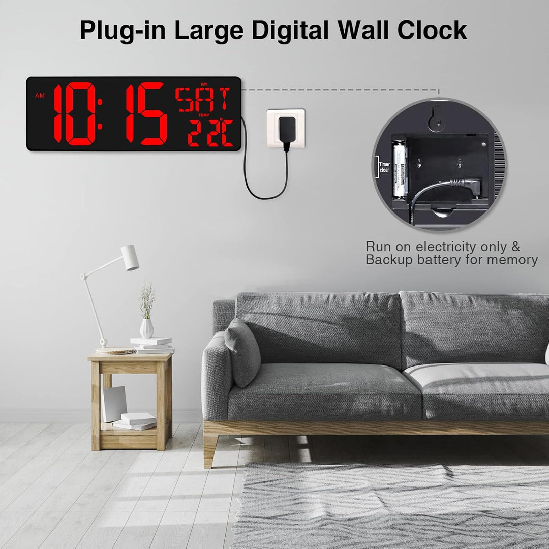 XREXS Wanduhr Digitale Gross mit Fernbedienung, 16,5'' Wanduhr Digital Uhr mit LED-Display, Digitale