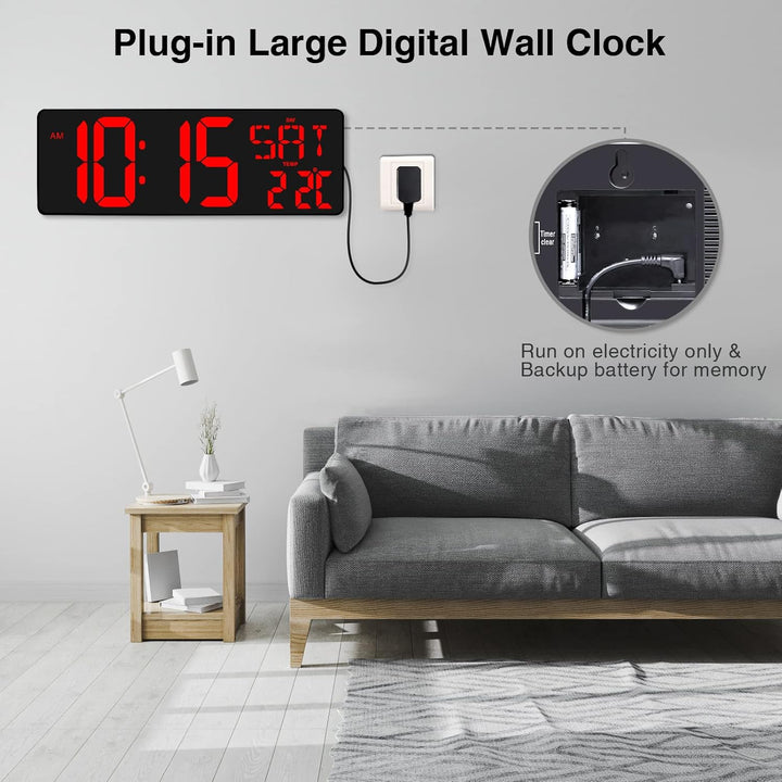 XREXS Wanduhr Digitale Gross mit Fernbedienung, 16,5'' Wanduhr Digital Uhr mit LED-Display, Digitale