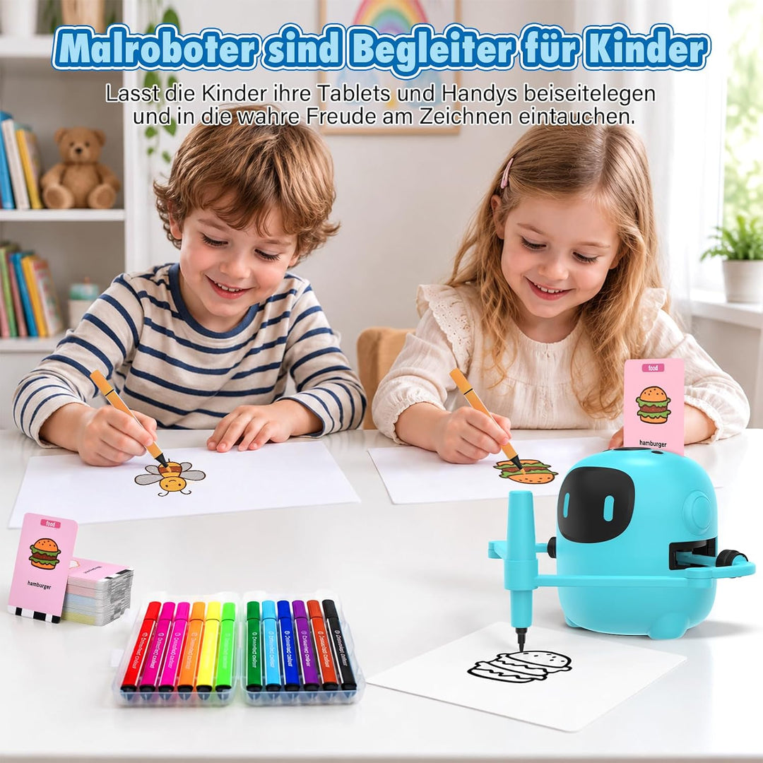 Zeichenroboter für Kinder, Drawing Robot mit 100 Karten, Sprachinteraktiver Malroboter Lernspielzeug