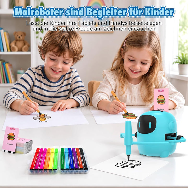 Zeichenroboter für Kinder, Drawing Robot mit 100 Karten, Sprachinteraktiver Malroboter Lernspielzeug