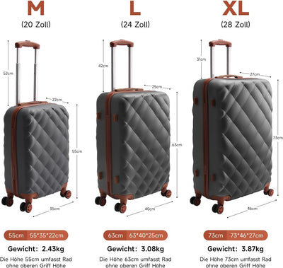 HOMELUX Kofferset 3 Teilig Hartschale Reisekoffer ABS Leicht Trolley Rollkoffer Hartschalenkoffer Se