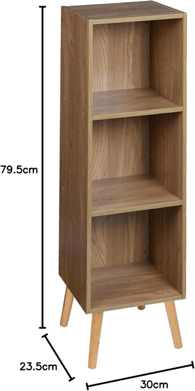 URBNLIVING Bücherregal, Holz, 3 Ebenen, skandinavischer Stil Oak Bookcase Oak Bookcase Buchenbeine,