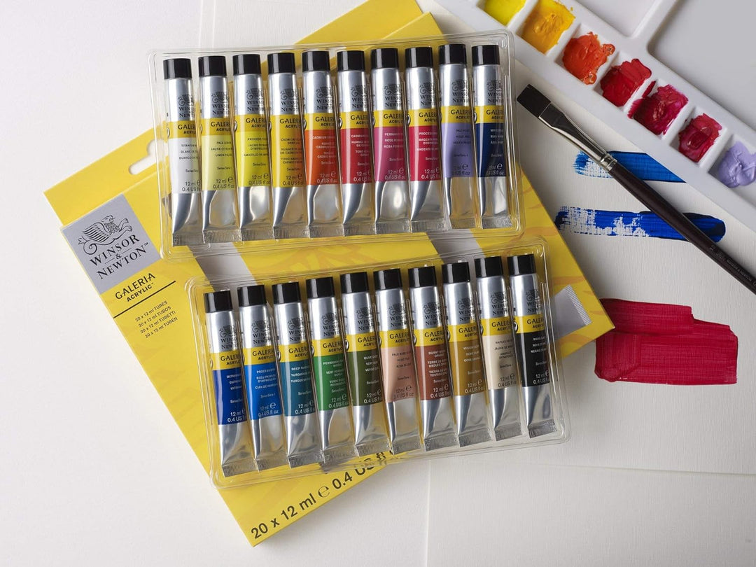 Winsor & Newton 2190606 Galeria Acrylfarben Set, Mehrfarbig, 20 Farben Starterset, 240 Milliliter Ga