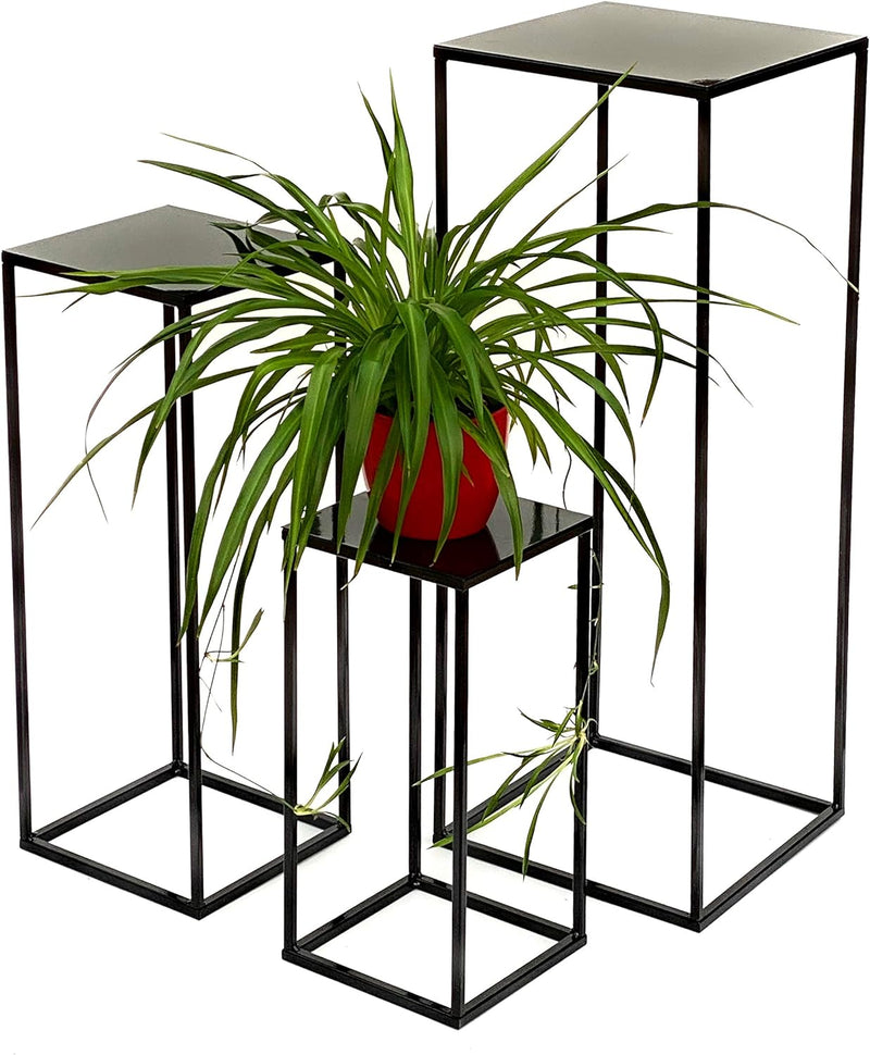 DanDiBo Blumenhocker Metall Schwarz Eckig 3er Set Blumenständer Beistelltisch 434 Blumensäule Modern