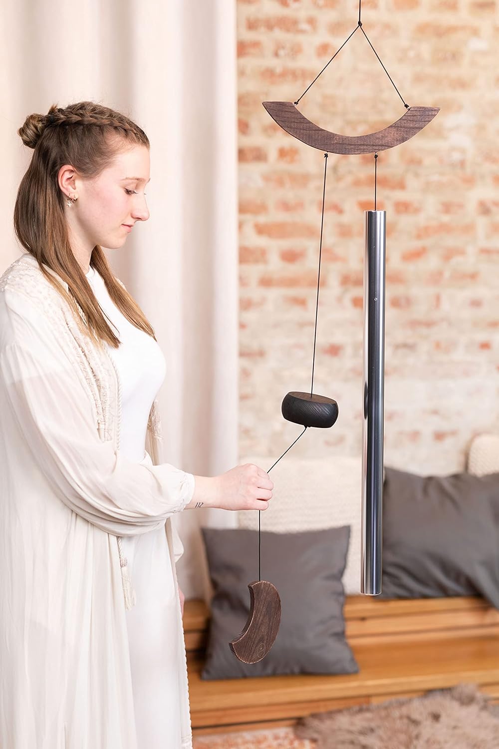 Sonic Energy Moon Meditation Chime – Windspiel mit 1 Klangstab (432 Hz) – für Garten u. Entspannung