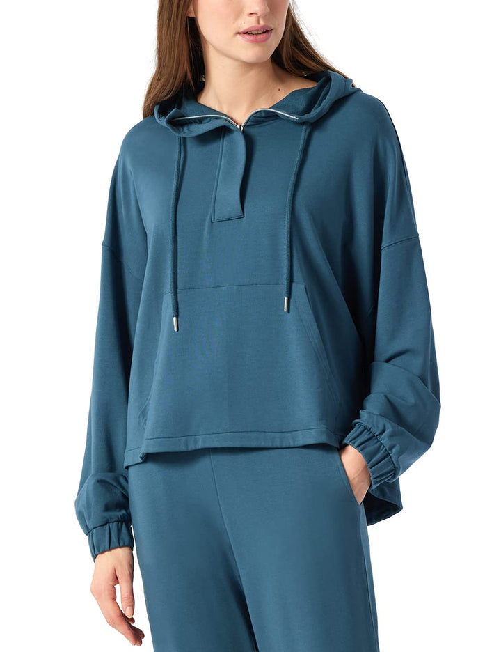 Schiesser Damen Langarmshirt Pyjamaoberteil 38 Blaugrün, 38 Blaugrün