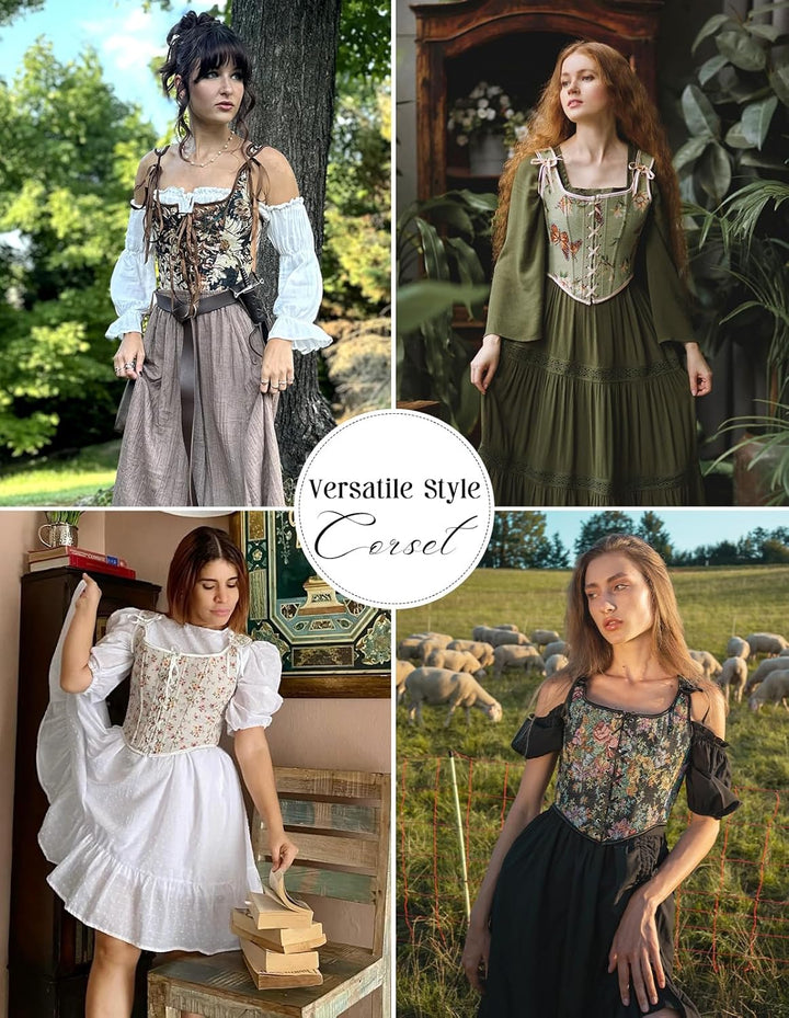 SCARLET DARKNESS Corset Tops for Women Renaissance Lace Up Floral Overbust Boned Bustier Bodice 6 bl