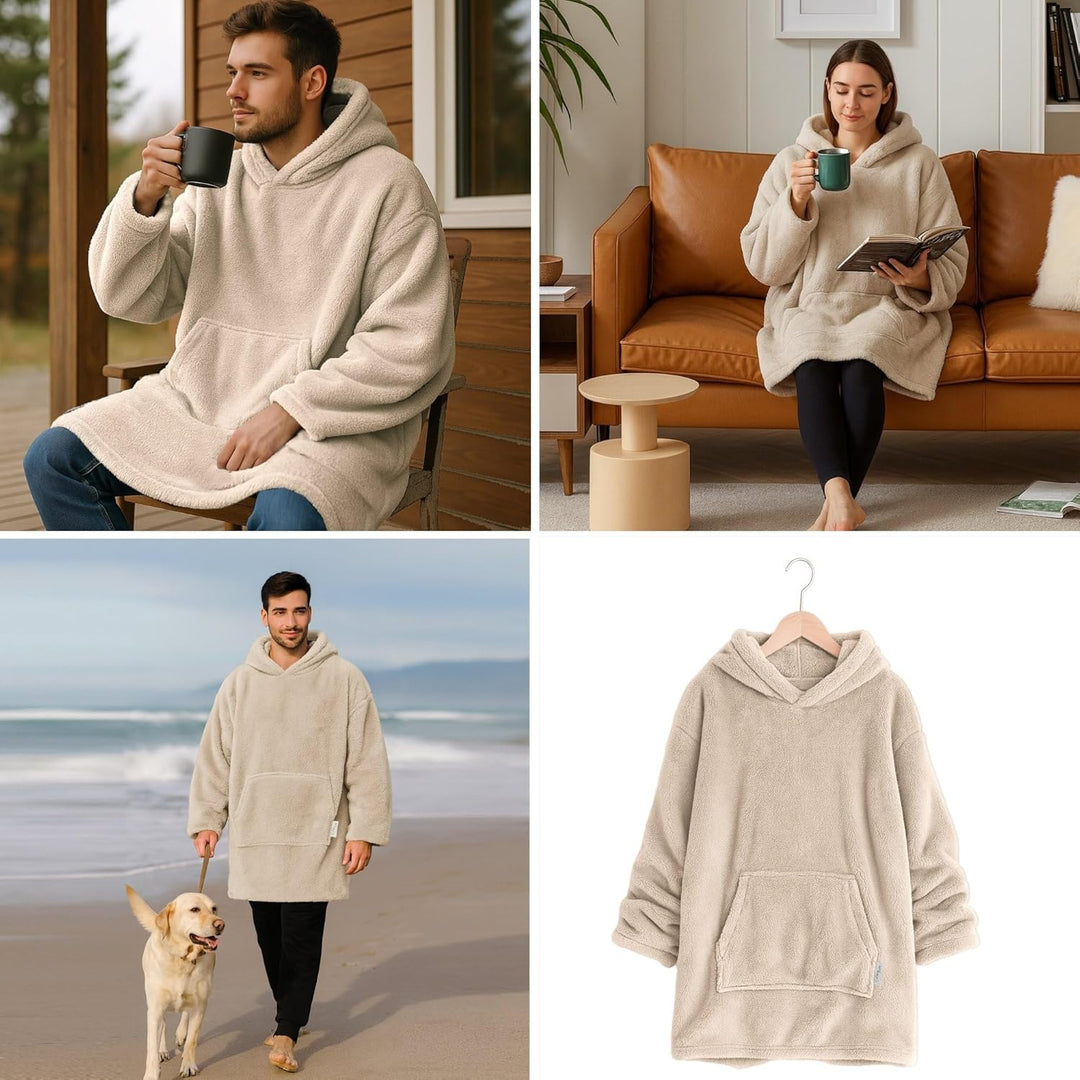 Hoodie Decke mit Ärmeln - Plüsch Sherpa Deckenpullover Oversize Kuscheldecke zum anziehen Kuschelpul
