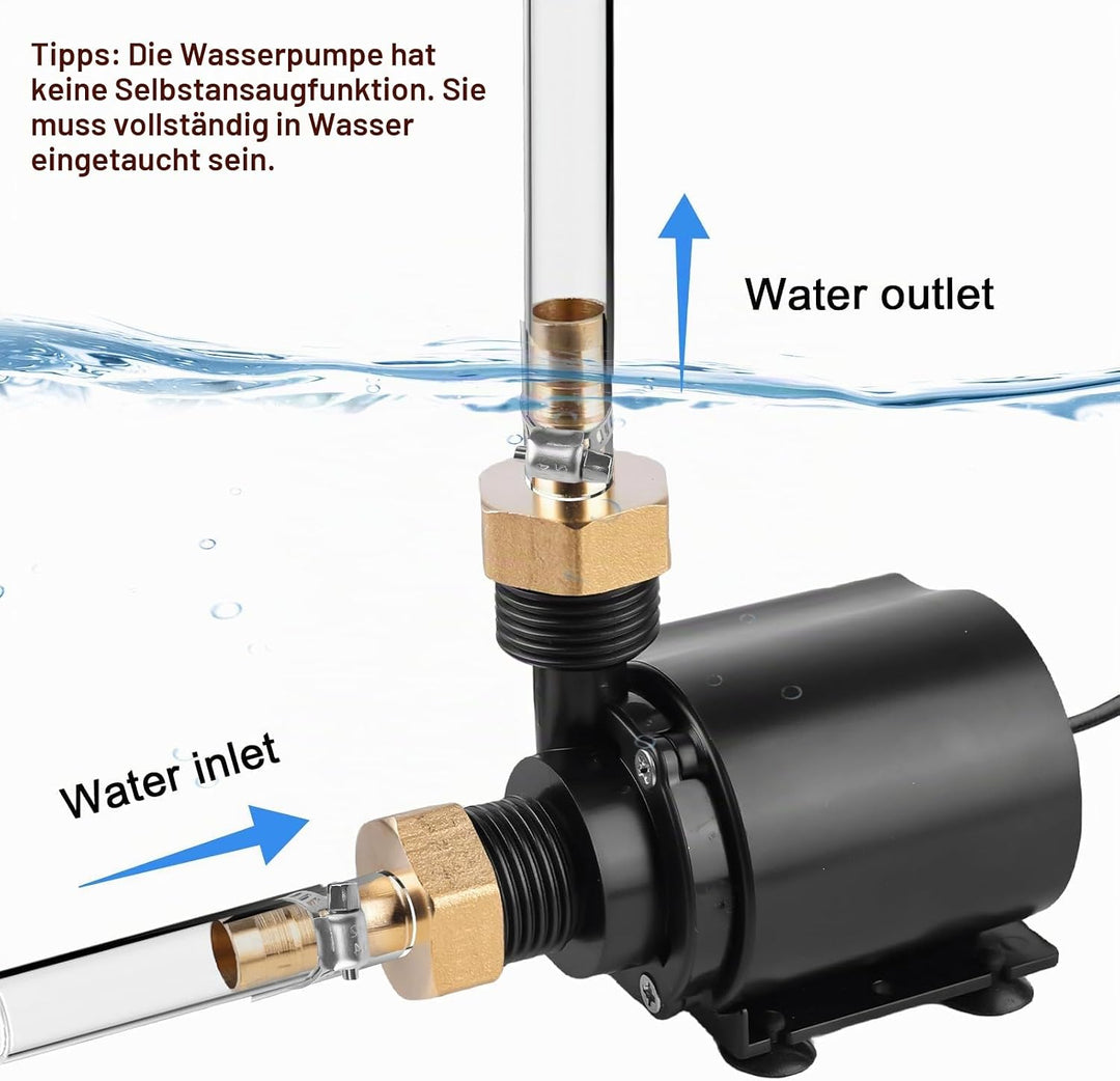 Wasserpumpe 12V, 800l/H 5m Tauchpumpe Brushless Mini Aquarium Pumpe, Springbrunnenpumpe für Teich Ga