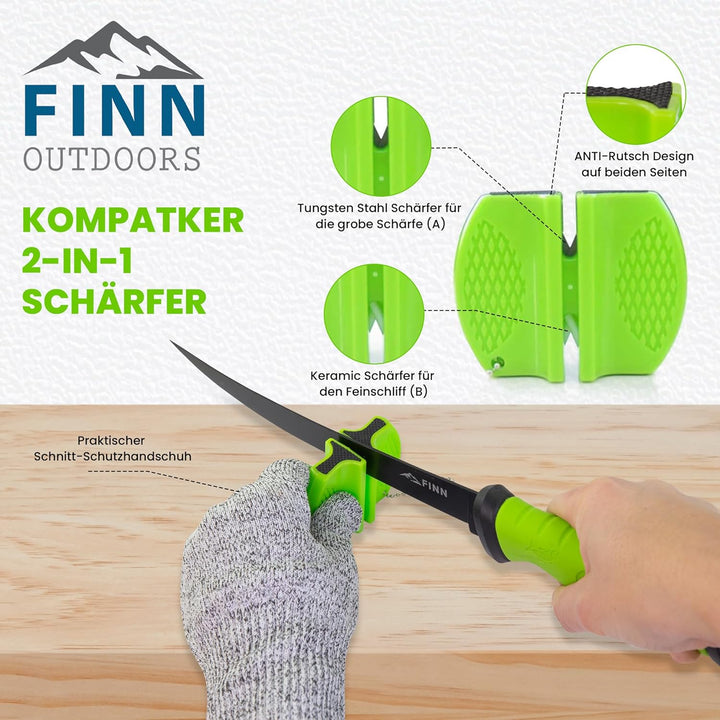 FINN Outdoors Filetiermesser Set Edelstahl Angelmesser, Fischmesser, Ausbeinmesser mit 2in1 Messersc