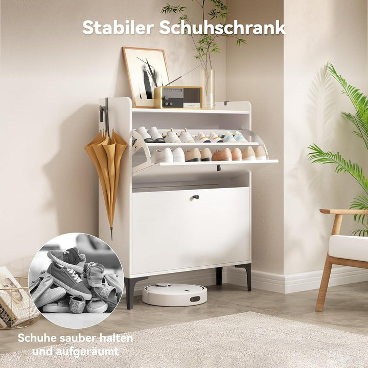 Dripex Schuhschrank schmal, Schuhkipper mit 2 Flip-Schubladen,Schuhregal schmal mit Metallfüssen für