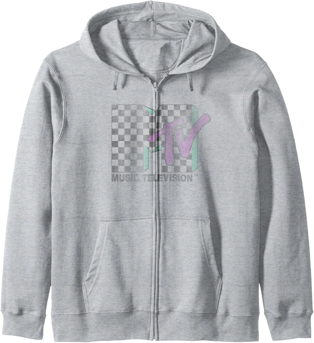 MTV Checkered Distressed Retro Logo Kapuzenjacke