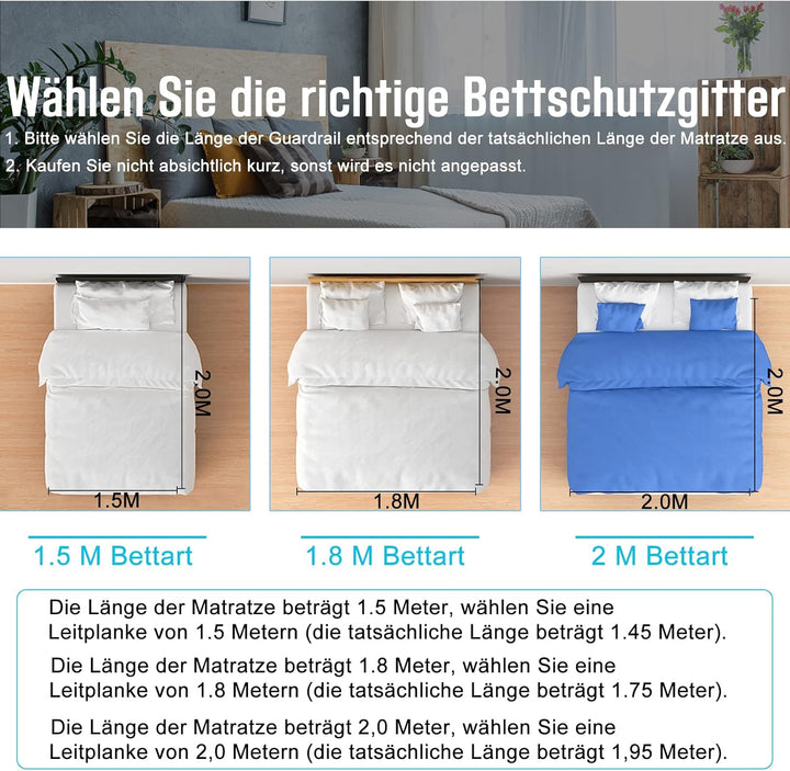 HENGMEI Bettgitter Bettschutzgitter 150cm Kinderbettgitter Babybettgitter Sicherheitsschutz Rausfall
