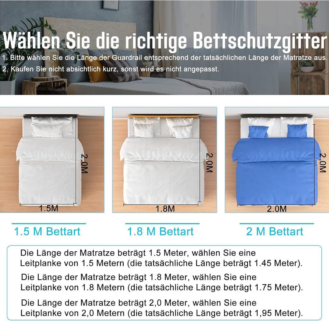HENGMEI Bettgitter Bettschutzgitter 150cm Kinderbettgitter Babybettgitter Sicherheitsschutz Rausfall