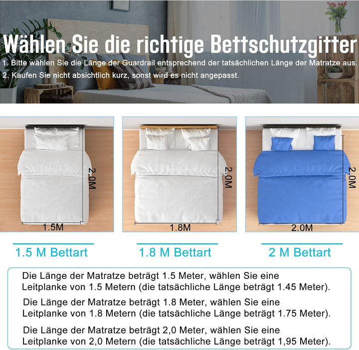 HENGMEI Bettgitter Bettschutzgitter 150cm Kinderbettgitter Babybettgitter Sicherheitsschutz Rausfall