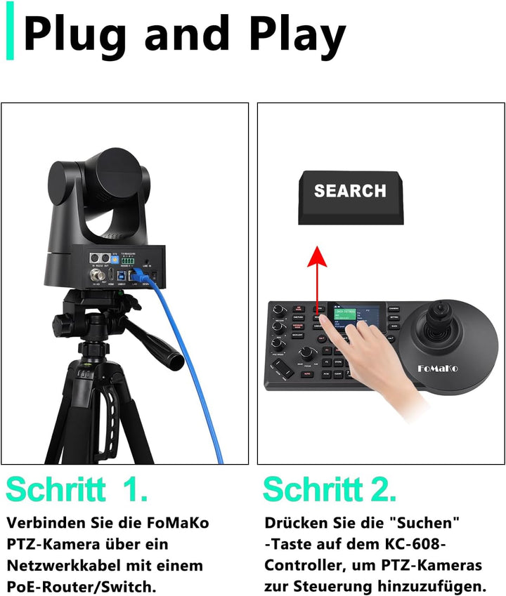 FoMaKo 30x NDI PTZ Kamera mit 3G-SDI/HDMI/IP, 30x optischer Zoom, FHD 1080P 60 IP Live Streaming PTZ