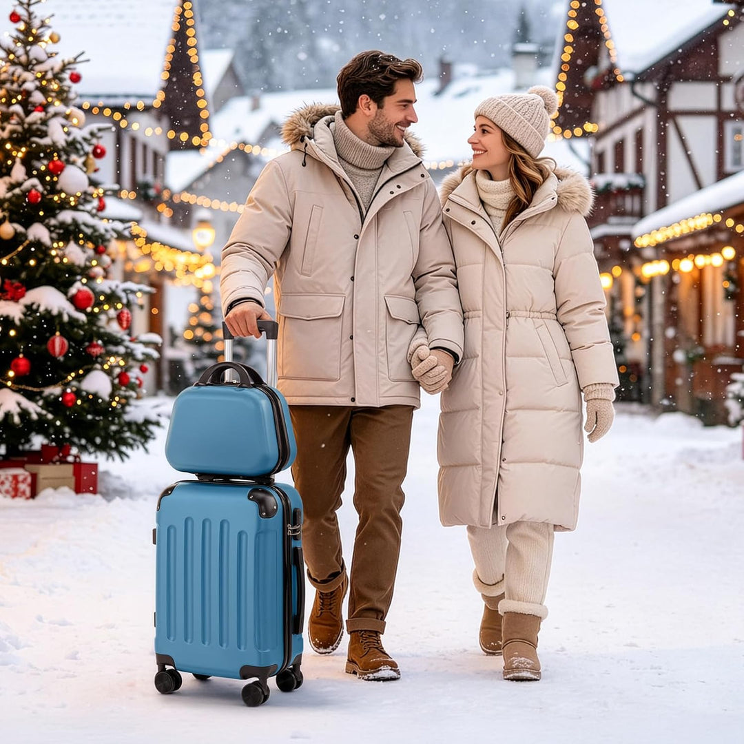 LALAHO Kofferset Koffer Set 2 teilig Hartschale (Navyblau) | Handgepäck mit Kosmetikkoffer, Koffer S