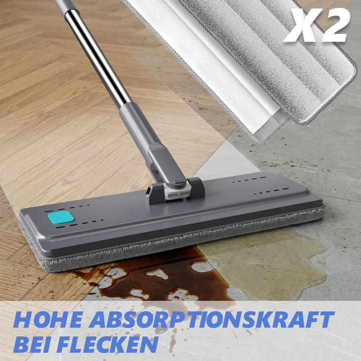 Masthome Wischmopp und Eimer Set, Flacher Bodenwischer mit 6 Mikrofaser-Wischpads und 148 cm Edelsta