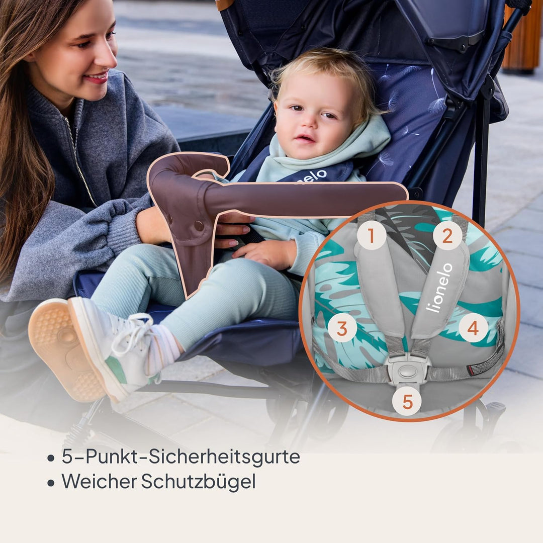 LIONELO Elia Buggy klein zusammenklappbar Kinderwagen bis 15 kg, Rücken und Fussstützenverstellung H