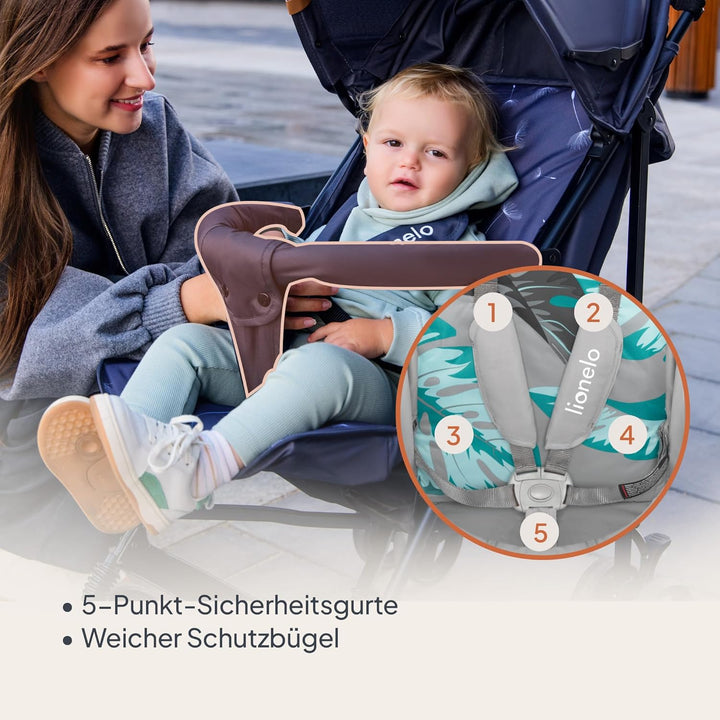 LIONELO Elia Buggy klein zusammenklappbar Kinderwagen bis 15 kg, Rücken und Fussstützenverstellung H