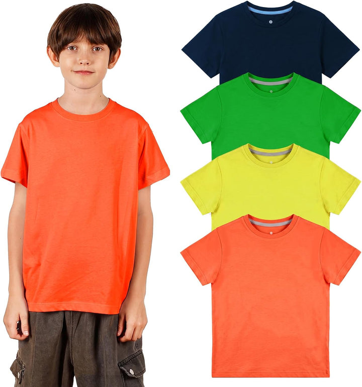 LAPASA Kinder T Shirt 100% Baumwolle 4er Pack Unisex 3-13 Jahre/ 95-165 Jungen Jungs Sport Tshirt K0