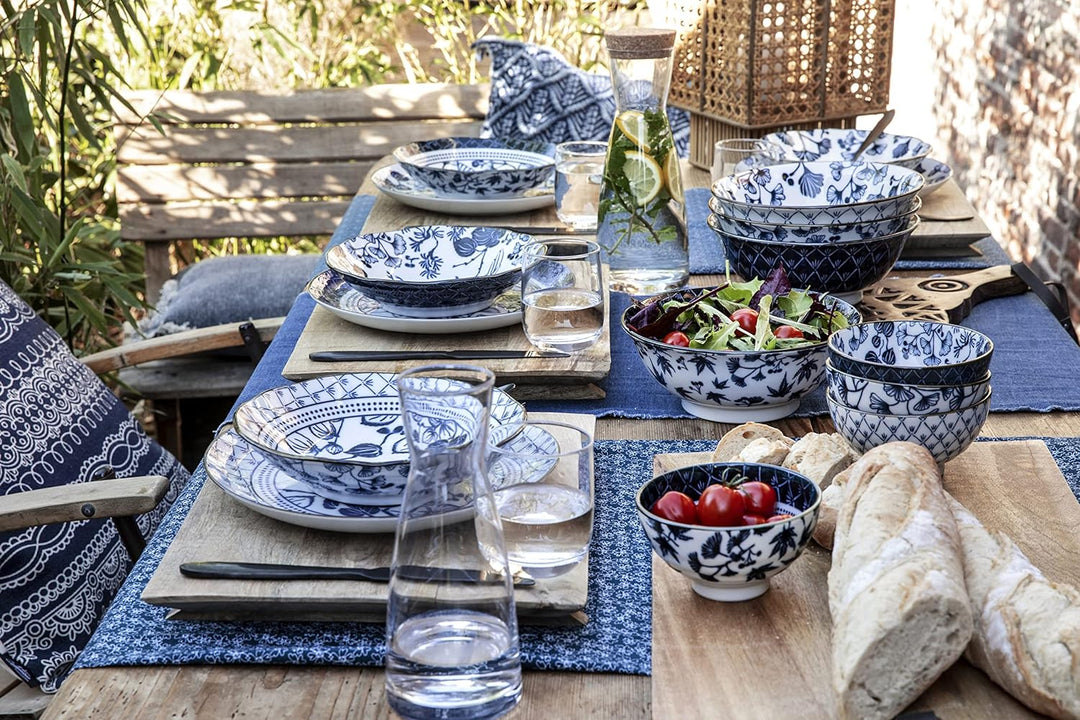 TOKYO design studio Flora Japonica Sushi-Set blau-weiss, 6-TLG, 2X Sushi-Platten, 2X Saucenschalen,