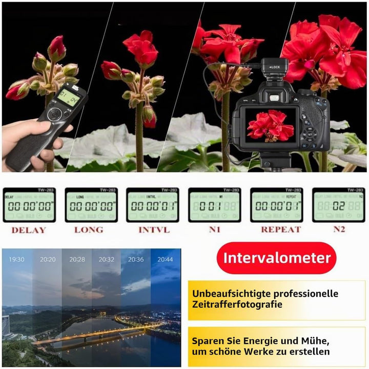 Pixel TW283-DC0 Kabellose Fernauslöser Funkausloeser Timer Intervalometer Kompatibel mit Nikon D3 D4