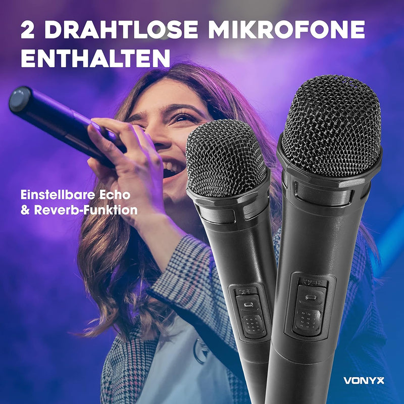 Vonyx VSA500 Partybox 800W Mobile PA Anlage Komplettset, Bluetooth Lautsprecher gross mit Akku, inkl