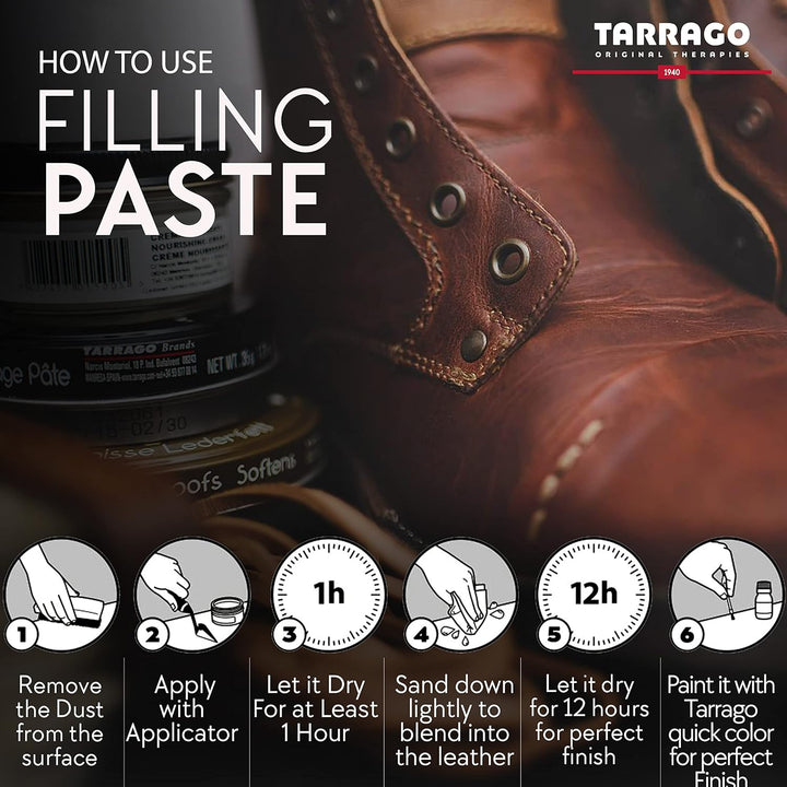 Tarrago | Gefülltes Nudelglas 50 ml | Füllpaste zur Reparatur von Leder, Kunstleder und Gummi Mittel