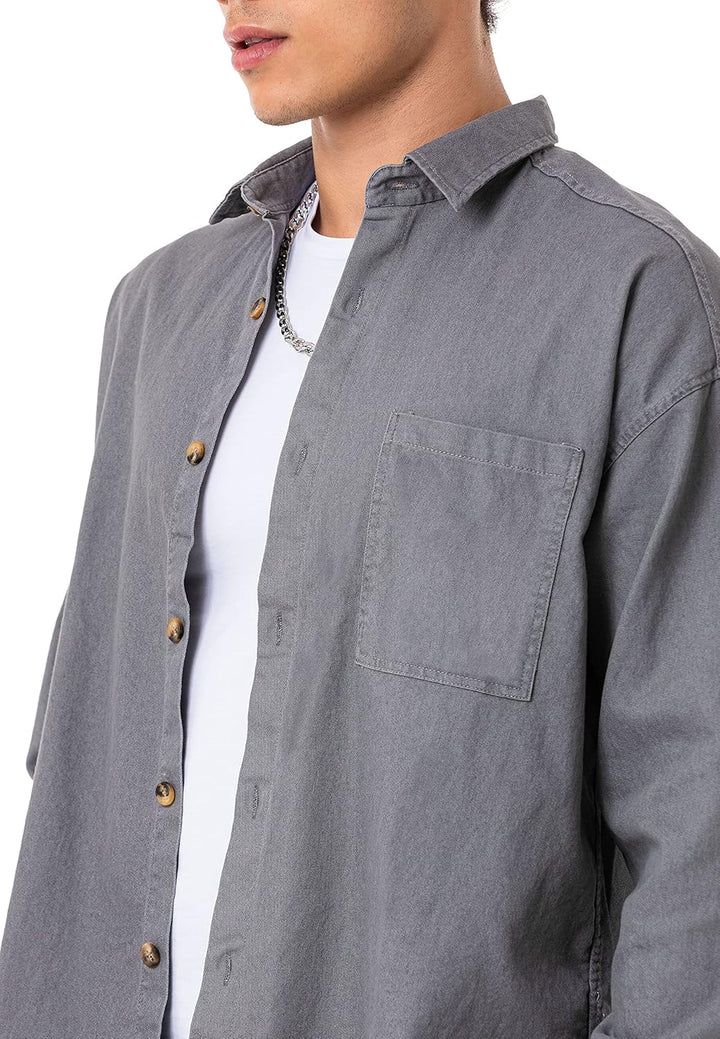 Red Bridge Herren Hemd Jeanshemd Premium Denim Oversized Wide Cut S Grau, S Grau